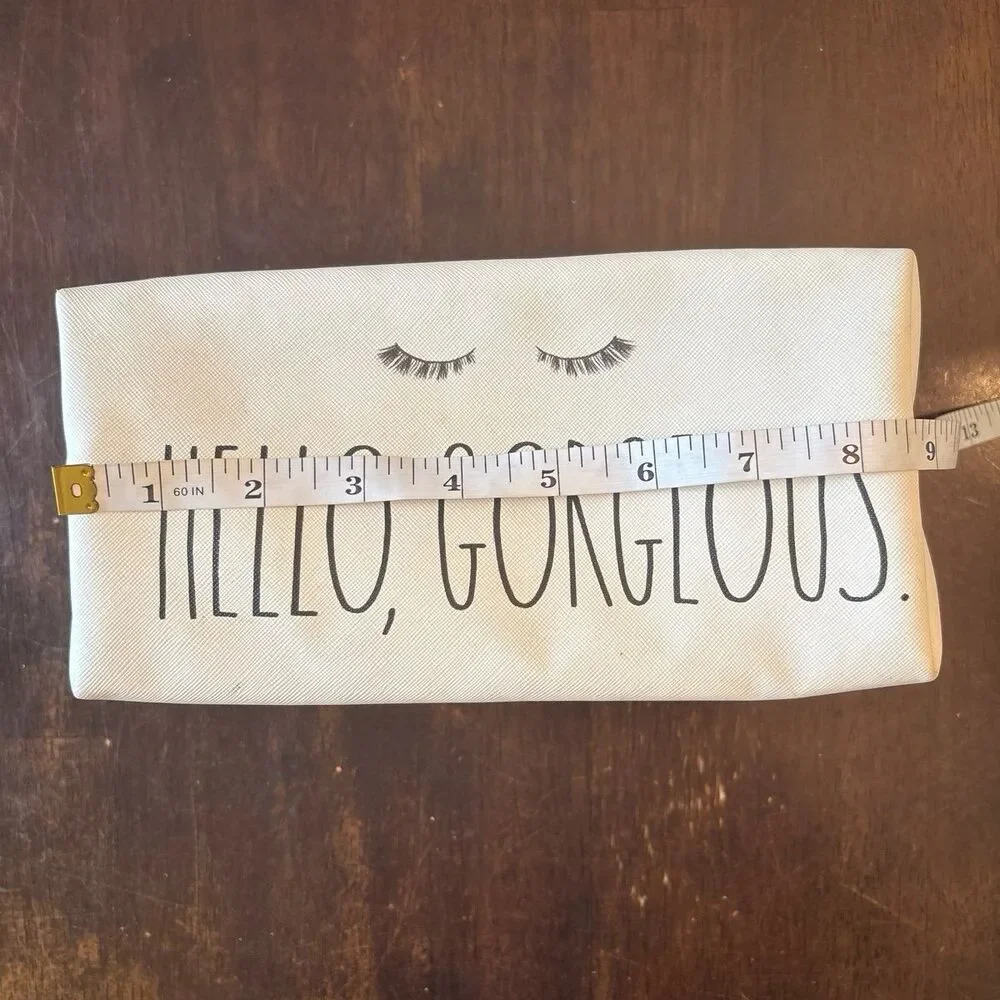 Rae Dunn cosmetic bag white zipper makeup travel vacation school art crochet